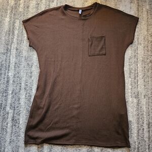 HiMONE Brown Ribbed Tshirt Dress With Pockets, Size 2XL